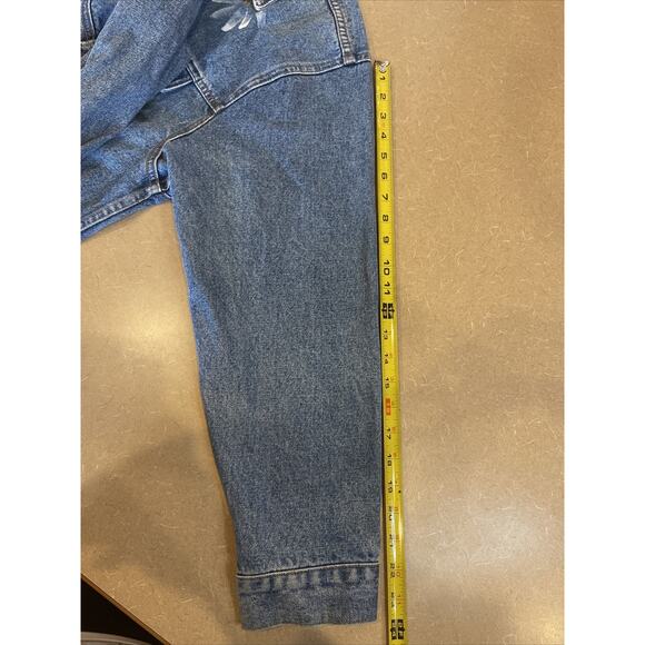 Vintage Hand Painted Flowers Denim Jean Jacket distressed Men's M, Women's L - Picture 10 of 13